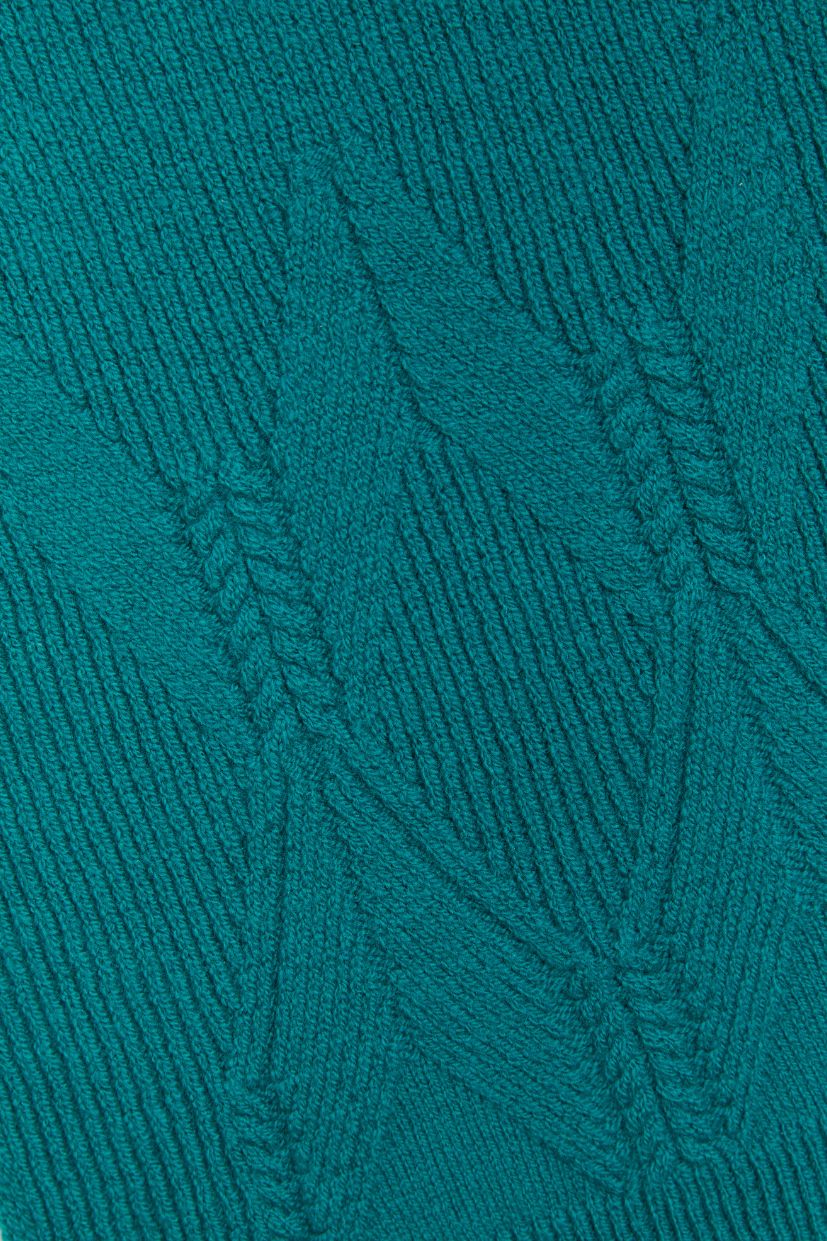 Echarpe en laine femme coloris vert emeraude tricotée en france en côte anglaise et motif original point losange. 100% mérinos d'Arles